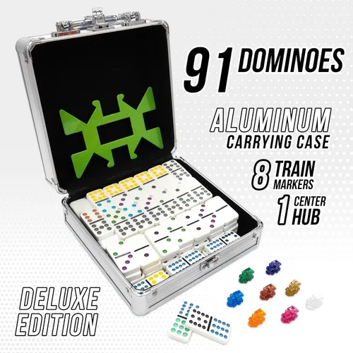 Vista 5 de Front Porch Classics, Juego de dominó de tren mexicano de aluminio, 2 a 8 jugadores de 8 a 99 años