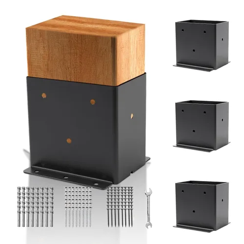 Vista 9 de 4 anclajes de poste de 6 x 6 pulgadas (tamaño interior 5.6 x 5.6) 13GA Thick Solid Steel &Powder Coated,Deck Post Brackets Support Deck Base