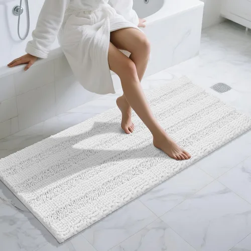 Vista 92 de Yimobra Tapetes de baño lavables, de chenilla súper suave y absorbente, para suelo y alfombra, de secado rápido, antideslizante, para bañera y Beige