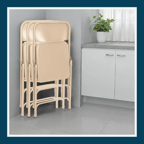Vista 13 de OEF Furnishings Serie OEF300 Sillas Plegables de Acero Premium de Servicio Pesado, Sillas Comerciales de Metal con Triple Refuerzo y Bisagras Beige