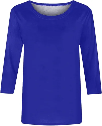 Vista 3 de Sudadera para mujer, suave, con estampado liso, manga 34, cuello redondo, de gran tamaño, camiseta básica tipo túnica