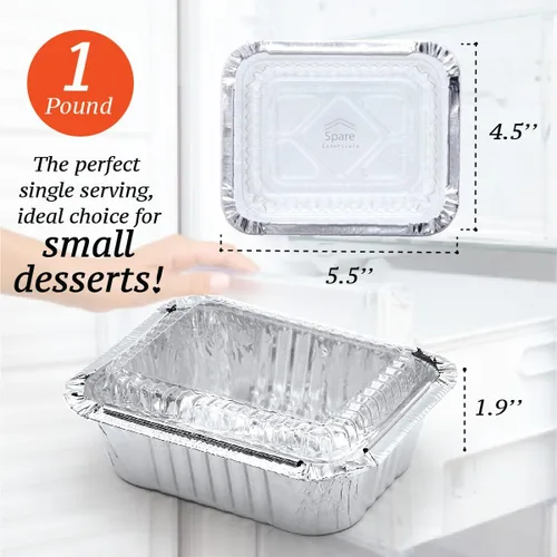 Vista 2 de (Paquete de 55) Bandejas de aluminio de 1 libra con tapas, recipientes desechables de papel de aluminio para hornear, almacenamiento de comida