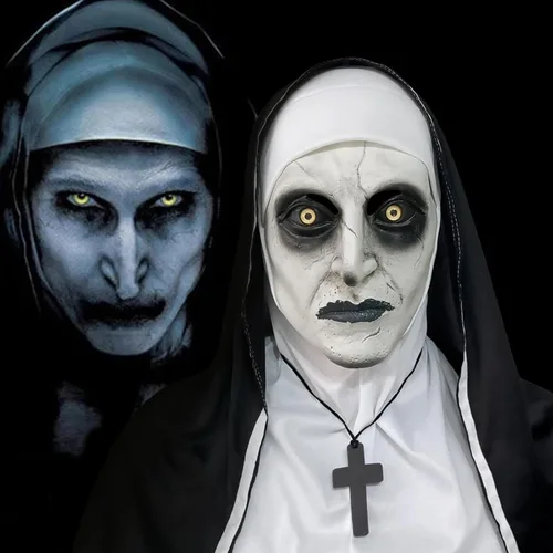 Vista 5 de Scary Nun Latex Mask - Halloween Party Horror Nun Conjuring Cosplay Full Head Creepy Mask