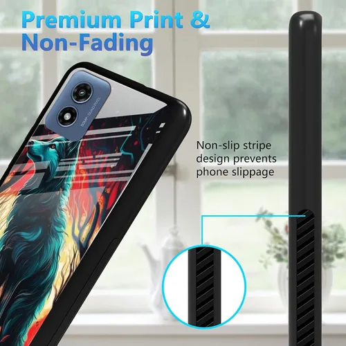 Vista 4 de Funda para Motorola Moto G Play 4G 2024 con protector de pantalla, parte trasera de vidrio templado + funda de silicona suave TPU absorción