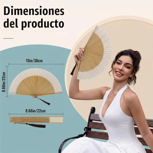 Vista 2 de Ventilador de mano plegable para mujer, ventilador de mano, marrón