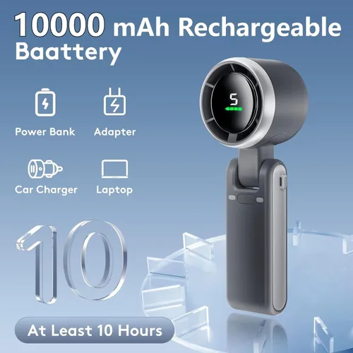 Vista 3 de Mini ventilador portátil de mano, potente ventilador turbo plegable de viento, batería de 10000 mAh y velocidad de 50000 RPM, ventilador personal