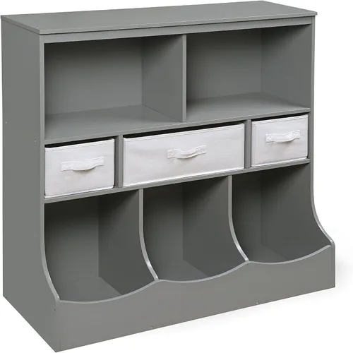 Vista 7 de Badger Basket Combo Bin Unidad de almacenamiento de juguetes y estante para libros para niños con 3 cestas - Gris