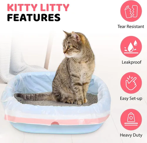 Vista 4 de Revestimientos para cajas de arena para gatos, 60 unidades, con cordón, para limpiar