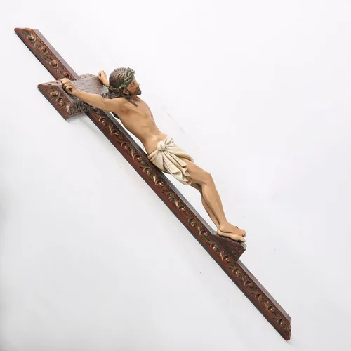 Vista 7 de Crucifijo católico BC de pared, cruz de Jesucristo, regalo religioso devoto, aspecto tallado en madera, 12 pulgadas de alto, pintado a mano por