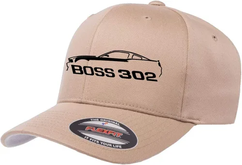 Vista 21 de 2012 2013 Ford Boss 302 Mustang Classic Car Outline Design Flexfit 6277 Gorra de béisbol atlética cabida Negro
