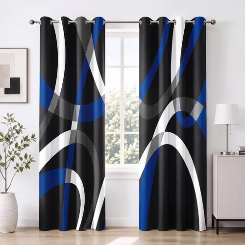 Vista 11 de weesire Cortinas opacas modernas para dormitorio, sala de estar, 2 paneles, 100% opacas, cortinas con patrón circular blanco y negro, cortinas