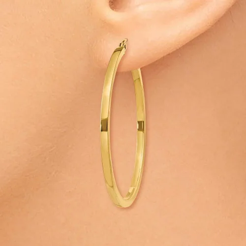 Vista 3 de Roy Rose JewelryPendientes de oro amarillo de 14K 2mm tubo cuadrado arete de aro 40mm de longitud