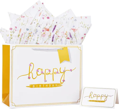 Vista 44 de Powbrace Bolsa de regalo de cumpleaños número 30 negra de 13 pulgadas con papel de seda y tarjeta de felicitación para fiestas, bolsa de regalo