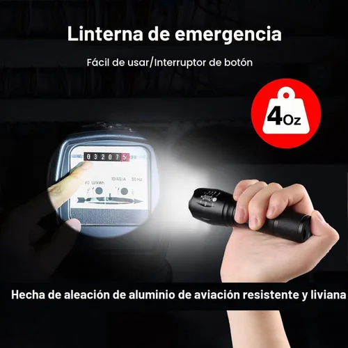Vista 6 de YXQUA - Linterna LED recargable USB-C, 1000 lúmenes Uso de emergencia, Zoomable, 3 modos de luz, hogar, huracán, camping, portátil, carga tipo C