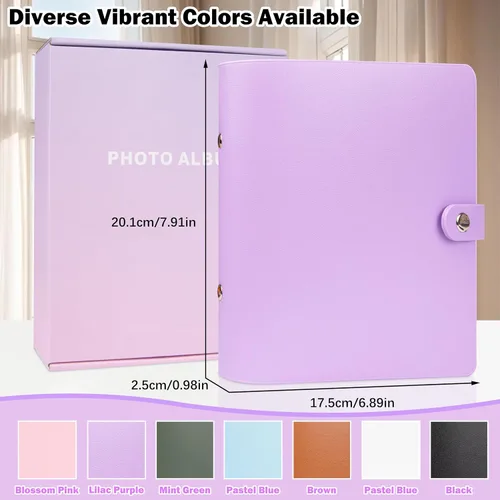 Vista 6 de Ruibytree Mini álbum de fotos con 256 bolsillos para cámara instantánea Fujifilm Instax Mini 12, 11, 9, 8+ 8, LiPlay, álbum de imágenes para Morado