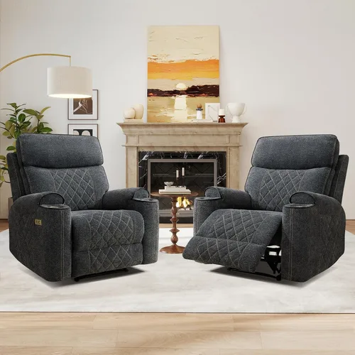 Vista 11 de HAOMARKETS Silla reclinable eléctrica, sillón reclinable eléctrico de tela suave con portavasos de metal, sillas reclinables de alta resistencia