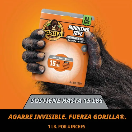 Vista 2 de Gorilla Cinta de Montaje Resistente y Transparente de Doble Cara, Cinta Transparente, 1" x 150" (Paquete de 1) - Resistente a la Intemperie
