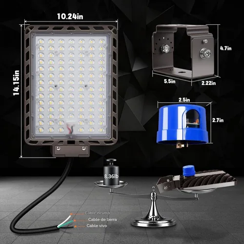 Vista 6 de Juyace Luz LED de estacionamiento de 240 W con fotocélula 36000LM 5000K, luz de inundación de seguridad IP65 del atardecer al amanecer al aire libre