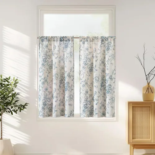 Vista 21 de Jinchan - Cortinas de lino texturizado para cocina, 24 pulgadas, natural, 2 paneles Mezcla de lino beige natural