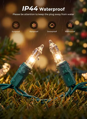 Vista 6 de Minetom Luces LED de Navidad, 20 pies, 100 luces navideñas 2-Alambre blanco y verde puro