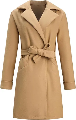Vista 3 de JEGULV Gabardinas largas elegantes para mujer, ligeras, con frente abierto, color sólido, chaquetas para exteriores, cuello de solapa con muescas
