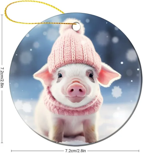Vista 3 de Adorno de animales de granja, cerdo, adornos para árbol de Navidad, animales de granja para niños y niñas, decoración redonda de cerámica