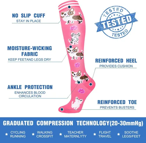 Vista 5 de CTHH 57 pares de calcetines de compresión para mujeres y hombres, medias de compresión para apoyo, correr, atletismo, enfermería, viajes