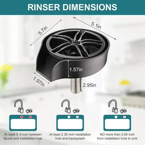 Vista 8 de Enjuagador de Vidrio para Fregadero de Cocina, Enjuagador de Vidrio de Alta Presión con Boquilla Giratoria de 360 Grados con Diseño de Pistola