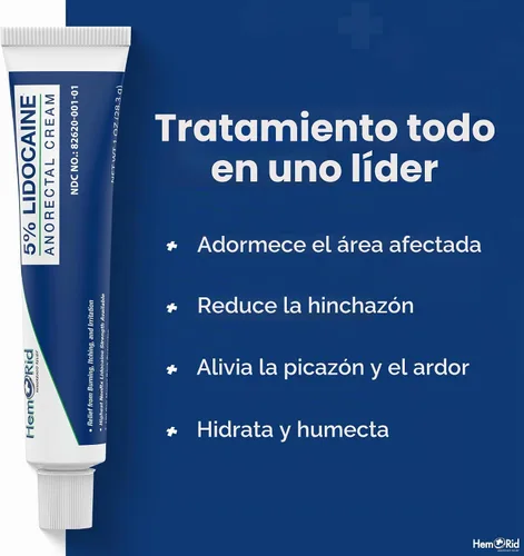 Vista 4 de Crema de lidocaína de máxima resistencia HemRid para el manejo del dolor. Solución rápida para hemorroides con 5% de lidocaína. Efecto instantáneo