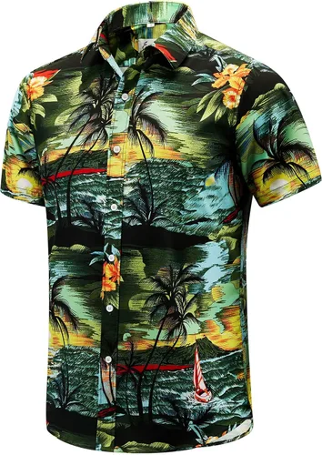 Vista 21 de EUOW - Camisas hawaianas para hombre de manga corta con botones, estampadas para la playa y el verano