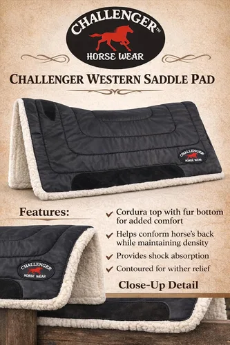 Vista 3 de CHALLENGER Horse & Pony Saddle PAD Western Riding Trail Cordura Top Fur Bottom Full 39143