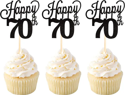 Vista 8 de Paquete de 24 adornos para cupcakes con purpurina número 15, quince cumpleaños, decoración para cumpleaños de 15 años, suministros de fiesta de Negro