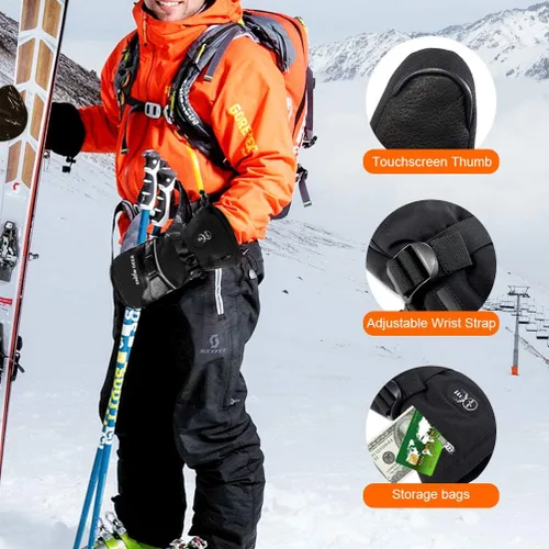 Vista 6 de SNOW DEER Manoplas térmicas para hombres y mujeres, guantes de esquí impermeables con pantalla táctil, batería de 7.4V 3000mAh, guantes eléctricos