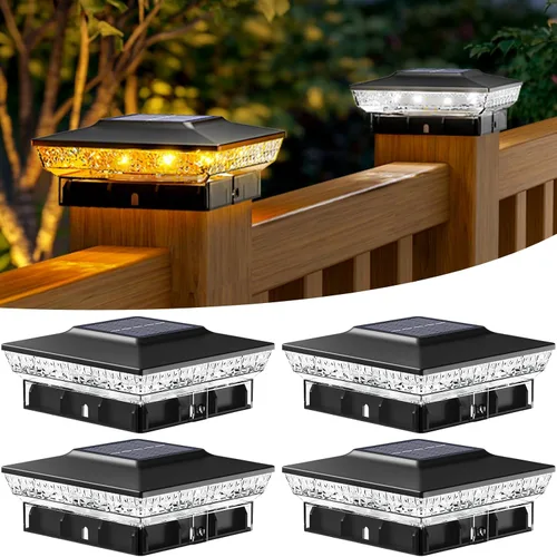Vista 22 de btfarm Paquete de 8 luces solares para punta de poste al aire libre, 2 modos de color 16 luces LED para postes de valla se ajustan a 4x4 3.5x3.5