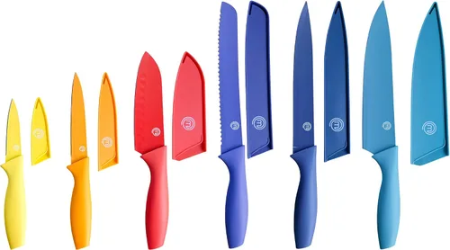 Vista 13 de MasterChef - Juego de cuchillos de cocina con bloque, 6 cuchillos de cocina y un soporte universal para cuchillos, hojas de acero inoxidable extra