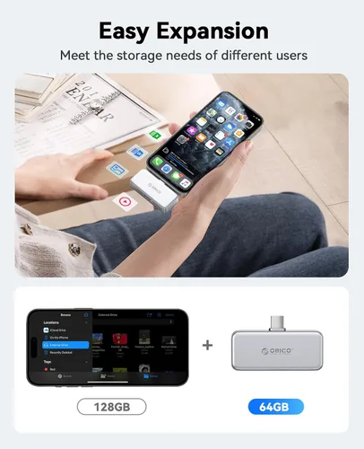Vista 7 de ORICO FlashPod 64GB SSD portátil de aleación de aluminio con carga rápida PD de 100W, diseño de conexión directa, unidad de estado sólido externa