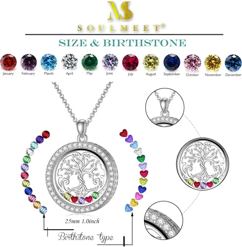 Vista 5 de SOULMEET Collar con medallón flotante de corazónredondo que sostiene piedras de nacimientoimágenesmedallón de cabello, flor viva DIY colgante