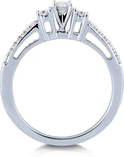 Vista 3 de Kobelli Anillo de compromiso de tres piedras con diamantes redondos de 14 quilates en oro blanco de 10 quilates