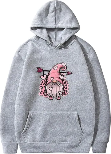 Vista 5 de Sudaderas para el día de San Valentín para mujer, diseño de leopardo, gnomo, corazón, manga larga, sudaderas con capucha de moda para San Valentín