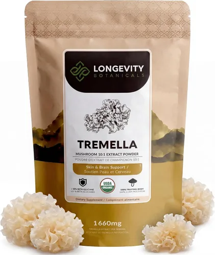 Vista 12 de Longevity Botanicals Cápsulas orgánicas de hongos Tremella Extracto de suplemento de 120 unidades Cuerpo fructífero de hongos de nieve ≥10%
