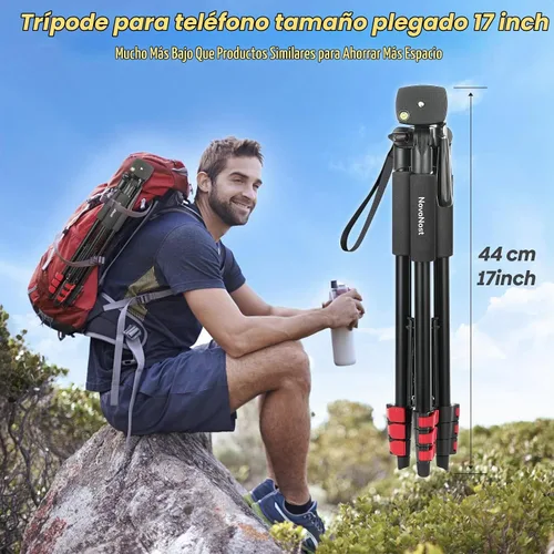 Vista 2 de Trípode para teléfono de 65", trípode para iPhone y cámara con control remoto inalámbrico y soporte para teléfono celular para grabación