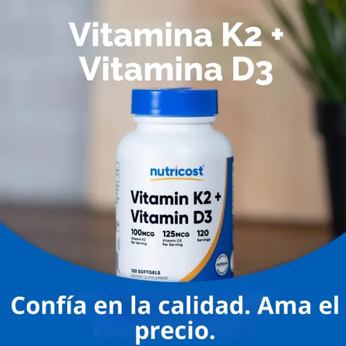 Vista 5 de Nutricost Vitamina K2 (MK7) (100mcg) + Vitamina D3 (5,000 UI) 120 Cápsulas Blandas - Sin Gluten y Sin OMG