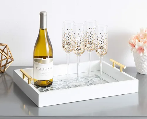 Vista 4 de Kate and Laurel Caspen Bandeja decorativa rectangular con asas de metal doradas, 16.5 x 12.25 pulgadas, blanco y dorado