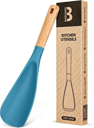 Vista 9 de Cuchara de cocina para utensilios de cocina antiadherentes, ideal para cocinar y servir silicona mate resistente sin BPA, cuchara con mango de Verde
