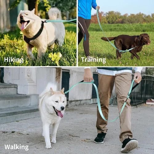 Vista 8 de Correa resistente para perros con 2 asas - Correa reflectante anti-tracción de 6 pies para perros grandes, asa acolchada de tráfico para control