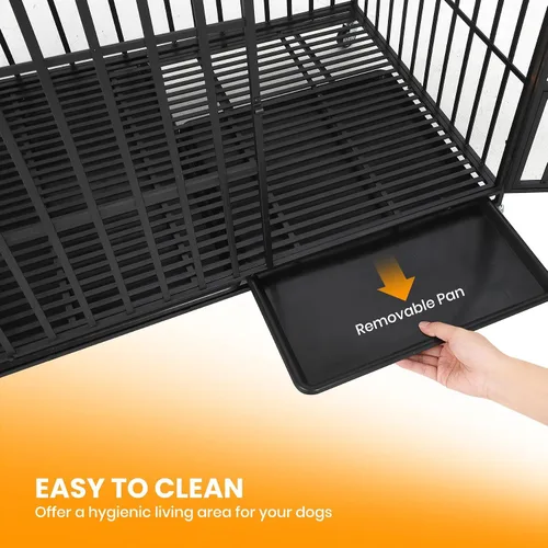 Vista 5 de Jaula para perros a prueba de alta resistencia – Perrera de metal XL con 3 puertas, bandeja extraíble y ruedas, jaula para perros