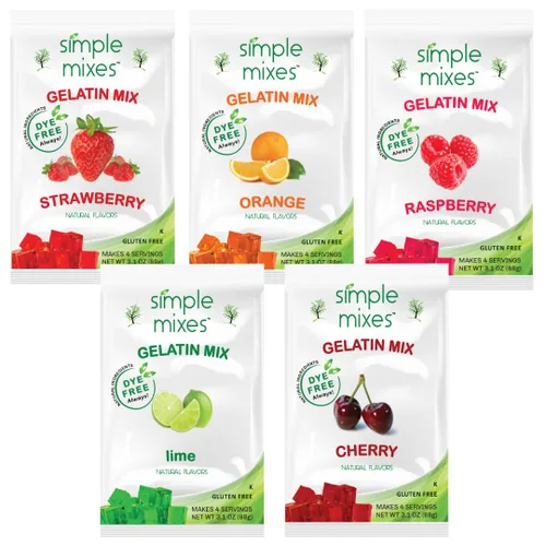 Vista 20 de Simple Mixes Postre de gelatina natural, frambuesa, fresa y cereza, aperitivo saludable, sin colorantes, sin gluten ni grasa, Kosher, paquete de 3