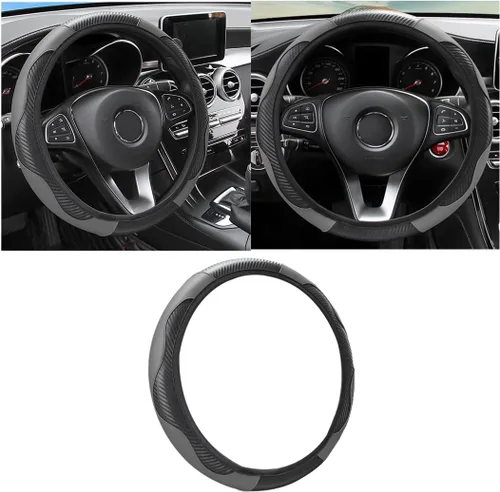 Vista 18 de Osilly Funda de volante de cuero PU de fibra de carbono de 15 pulgadas Negro