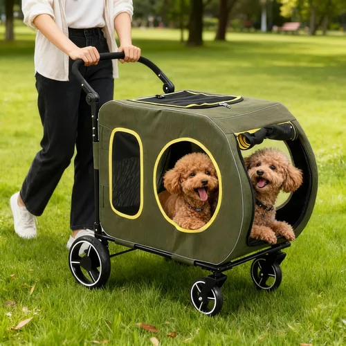 Vista 12 de Cochecito para perros grandes, cochecito extra grande para mascotas para perros medianos, carrito para perros, diseño plegable, asa ajustable