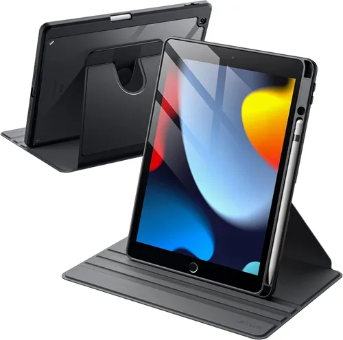 Vista 12 de JETech Funda giratoria para iPad 9/8/7 (10.2 pulgadas, modelo 2021/2020/2019, 9ª/8ª/7ª generación) con soporte para lápiz, rotación de 360 grados
